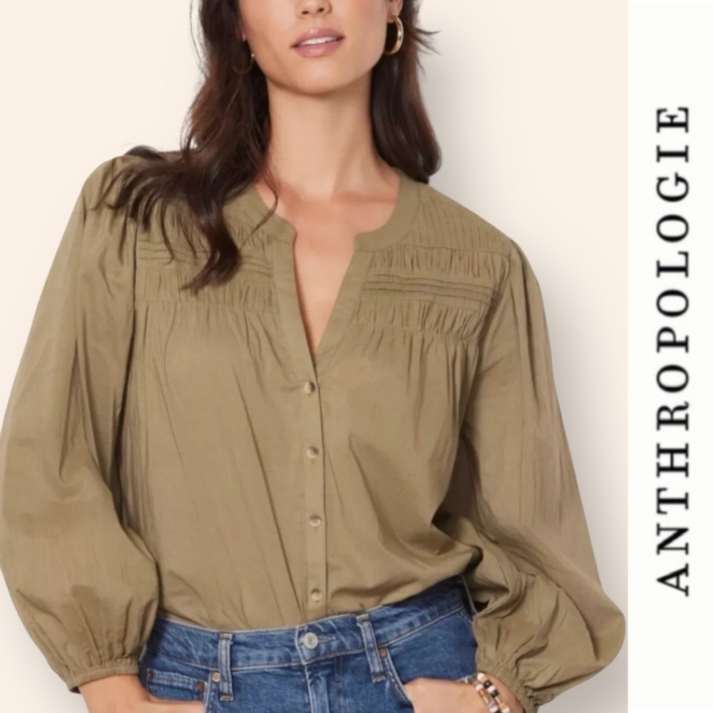 Anthropologie Cleobella River Pintuck Cotton Blouse, Size S, MSRP $136‎